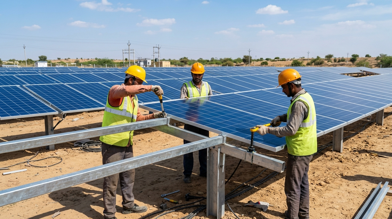 Solar plant in desert terrain, Rajasthan